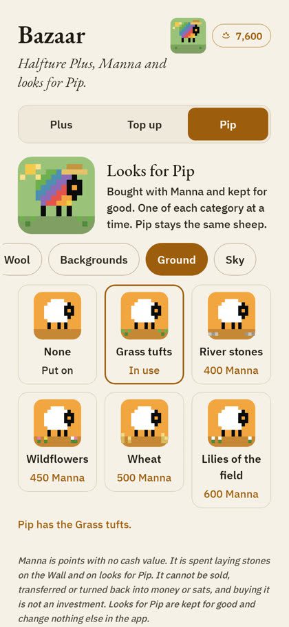 Pip's wardrobe: accessories, wool, backgrounds, ground and sky
