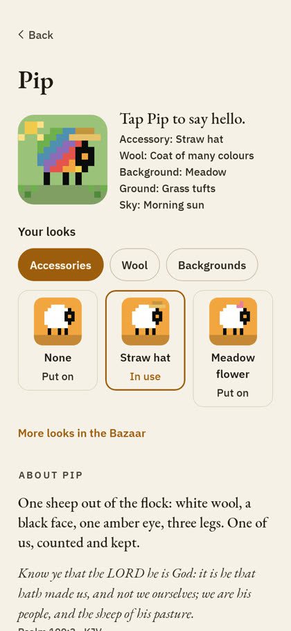 Pip's page: tap Pip, change looks